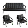 Steel Chrome Reception Sofa Suite featuring a sleek black sofa and two matching chairs with chrome accents.