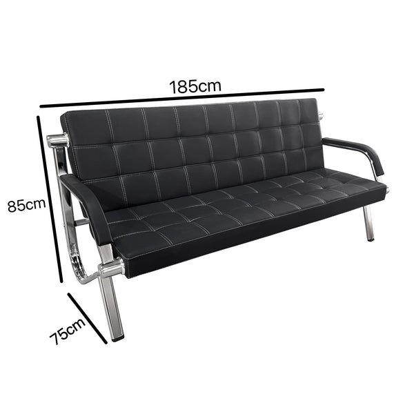 Steel Chrome Reception Sofa Suite dimensions showing measurements of 185cm length, 85cm height, and 75cm depth.
