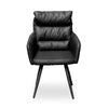 Elara Modern Armchair in sleek black leather with plush cushions and stylish legs, perfect for modern interiors.