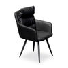Elara Modern Armchair with a sleek black leather design and padded backrest on stylish black legs.