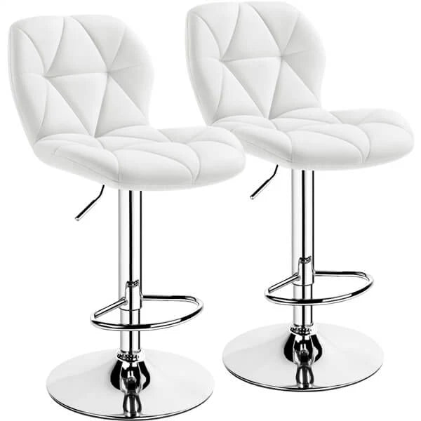 Adjustable Bar Stool and Table Set featuring modern white bar stools with chrome bases for stylish dining areas.