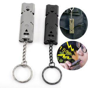 Double Pipe High Decibel Stainless Steel Outdoor Emergency Survival Whistle Keychain1